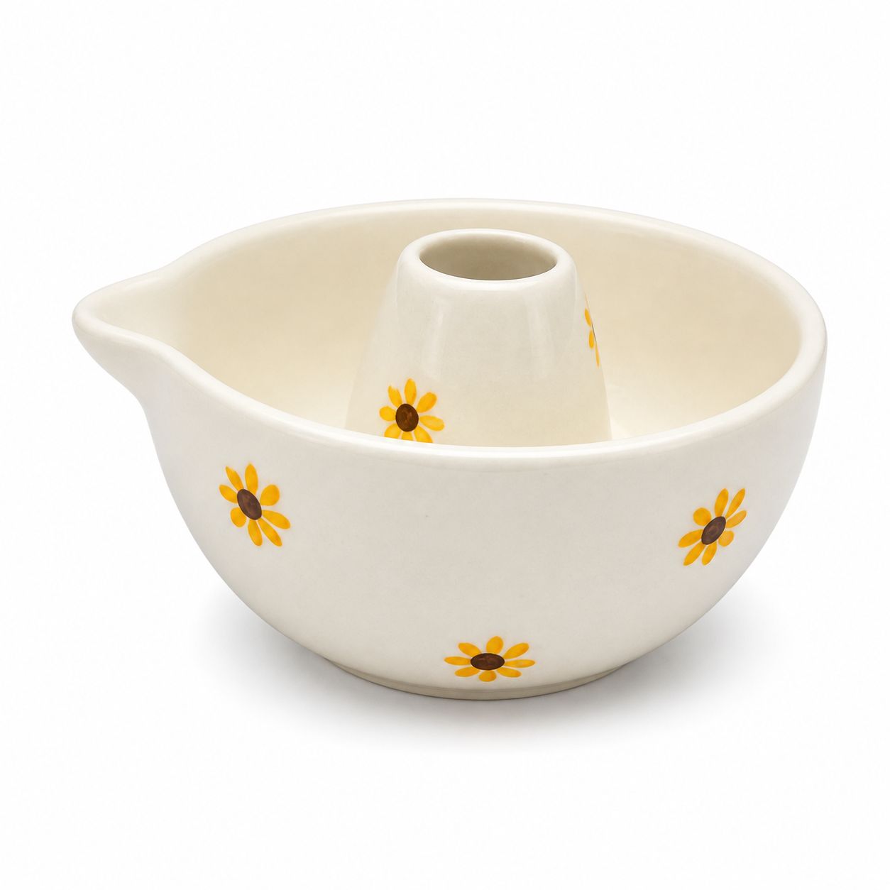 Ceramic bowl with sunflower design on a white background
