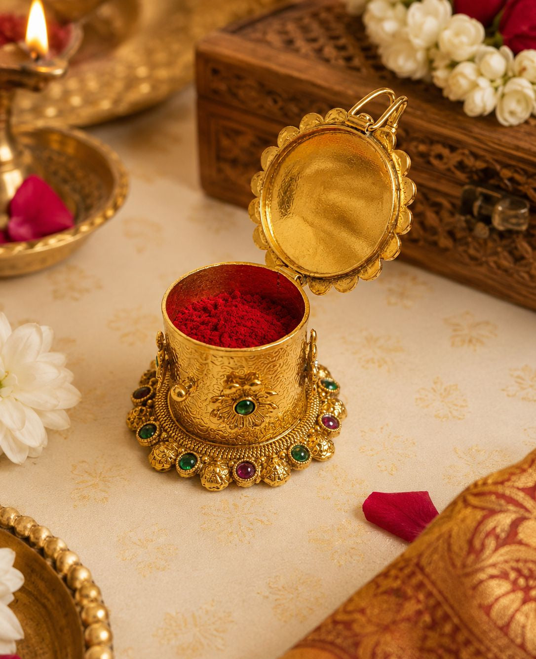 Multipurpose kumkum dabbi ideal for pooja rooms, wedding rituals, return gifts & bridal trousseau