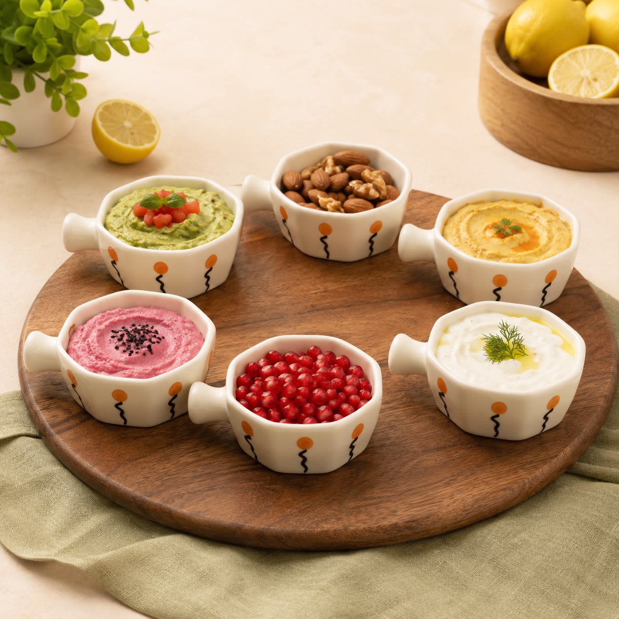 Ceramic bowls set of 6 with handle for chutney dip snack serving