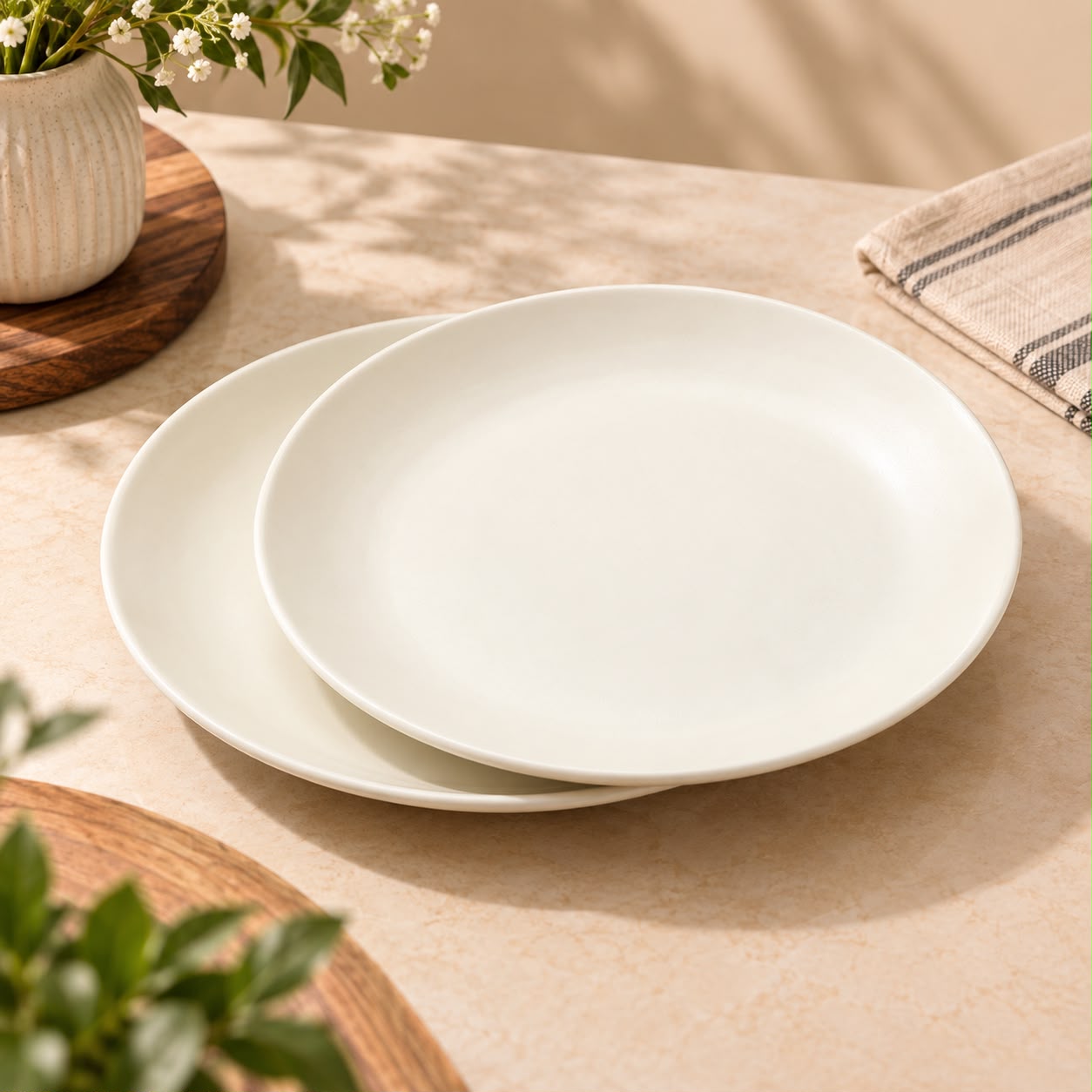 Neutral white ceramic plates for elegant home table setting