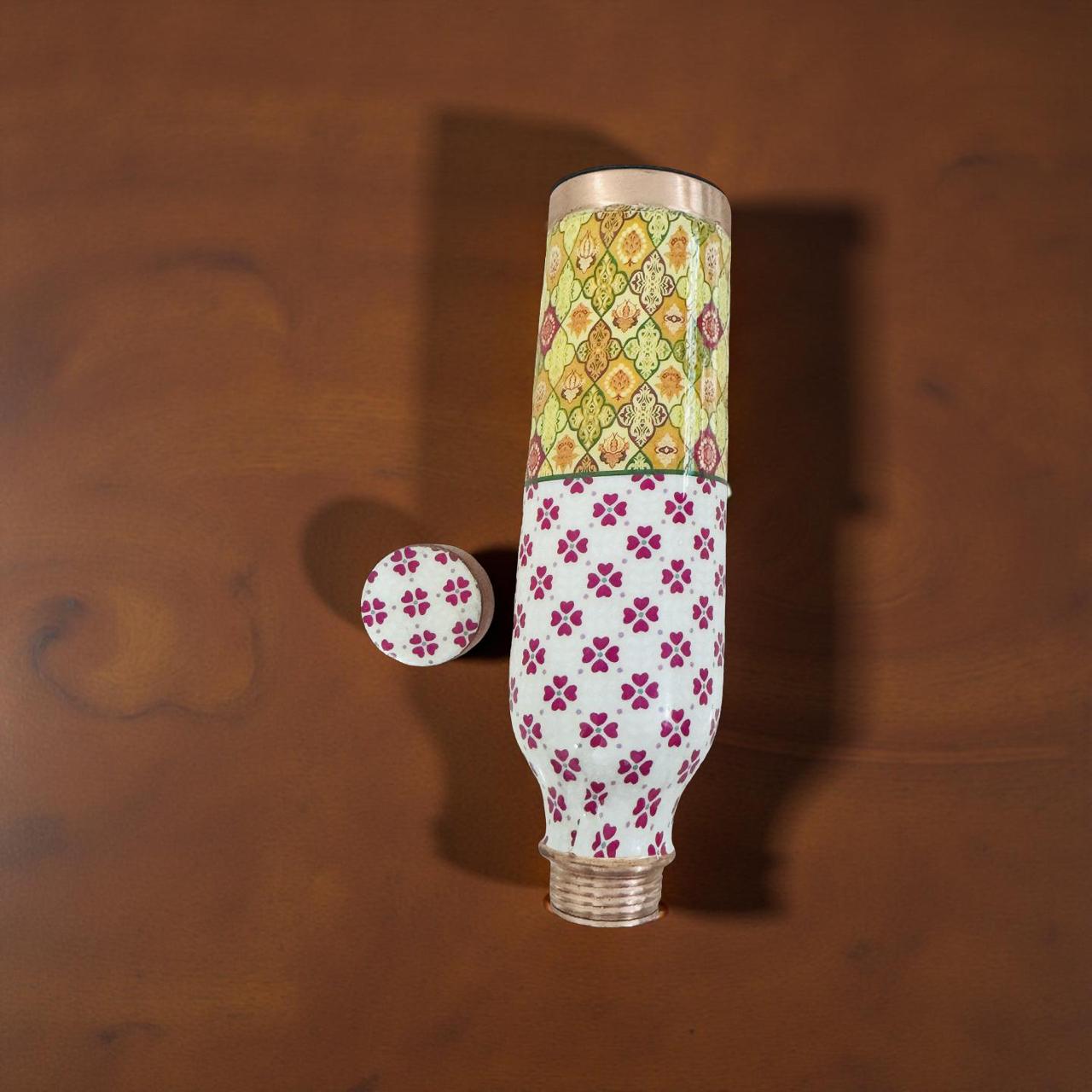 Decorative light bulb with colorful geometric pattern on a brown background