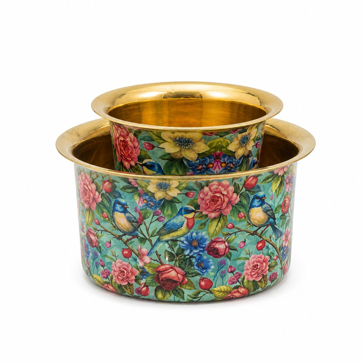 Premium South Indian filter coffee dabra set with artistic floral design