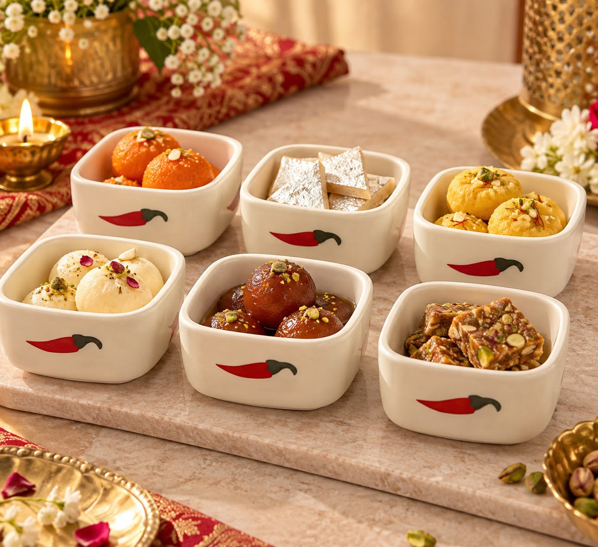 Small serving bowls for chutney pickle sauces and Indian accompaniments