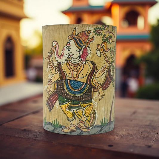 Handpainted wooden multipurpose holder with Pattachitra artwork depicting Lord Ganesha