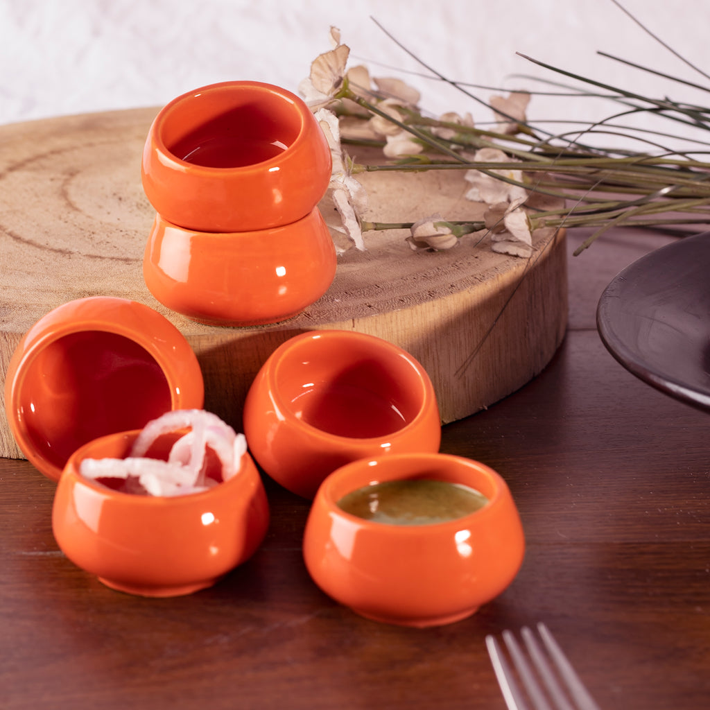 Ceramic Chutney Dip Bowl Solid Orange Set of 6