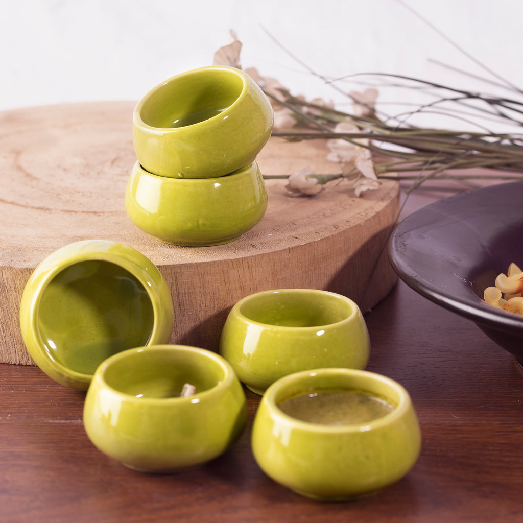 Ceramic Chutney Dip Bowl Solid Light Green Set of 6