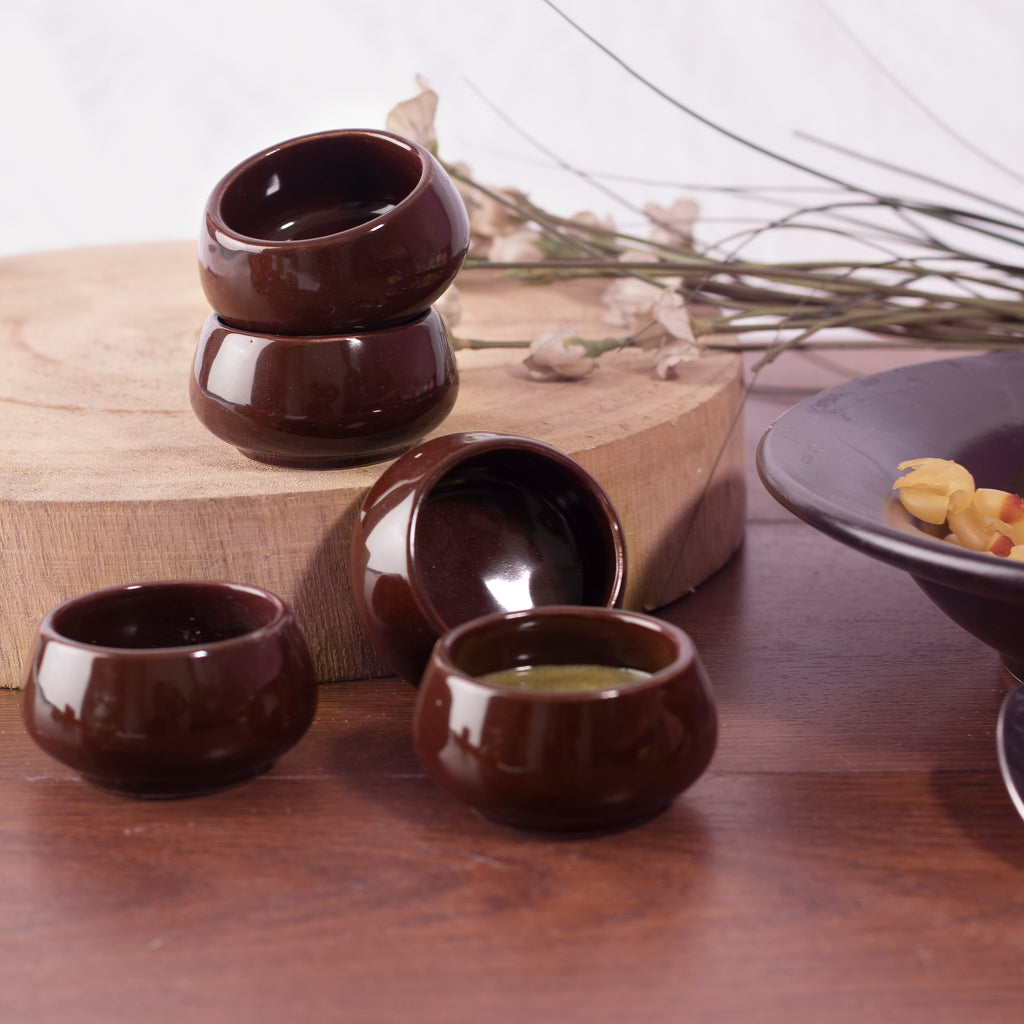 Ceramic Chutney Dip Bowl Solid Brown Set of 6