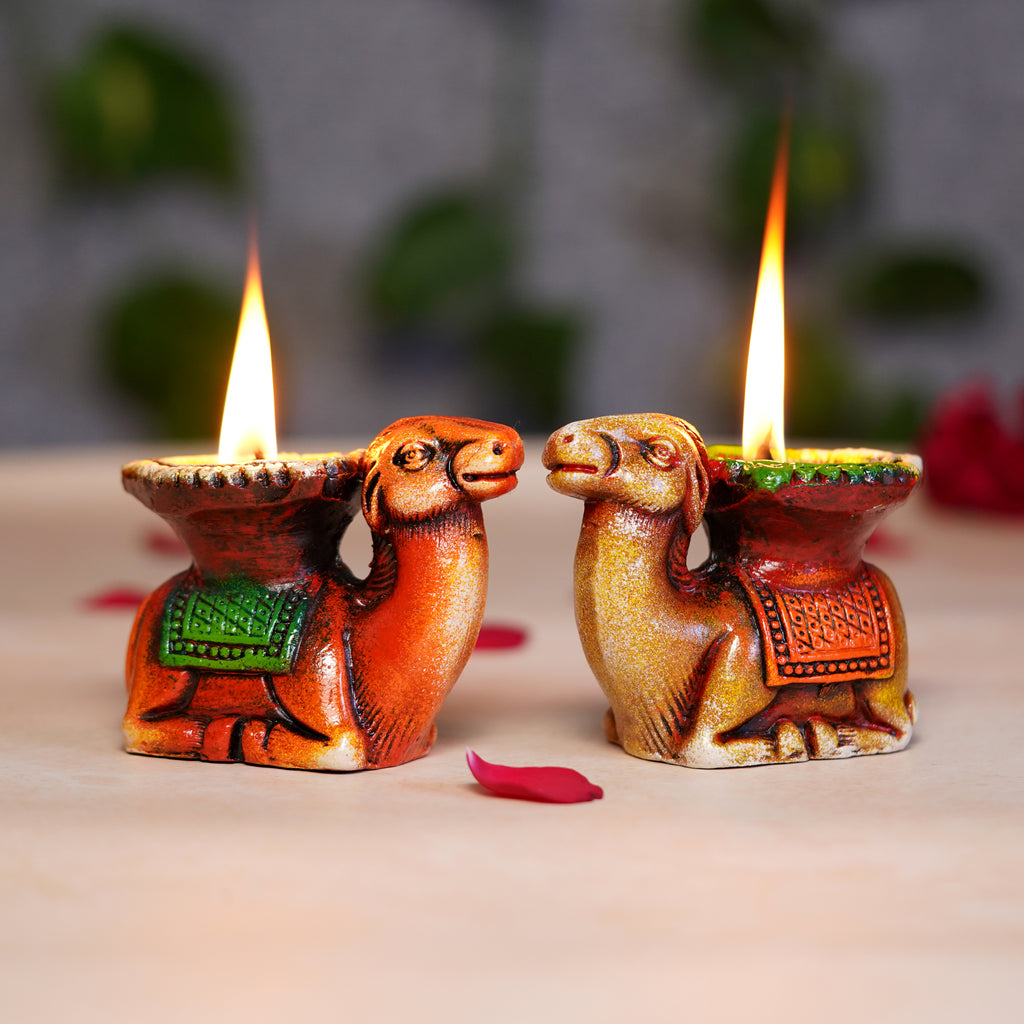 Diwali diya Set of 2 Clay Terracotta Handicraft Diya Lamp