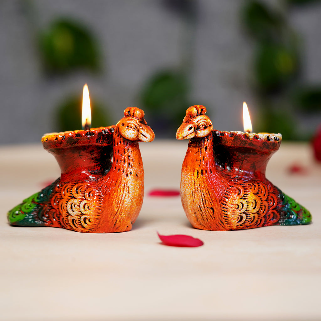 Diwali diya Set of 2 Clay Terracotta Handicraft Diya Lamp