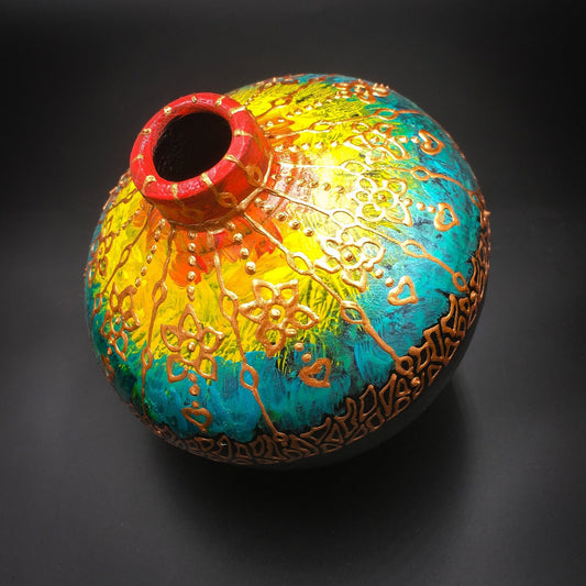 Hand Painted Rainbow Terracotta Vase 4 Inch