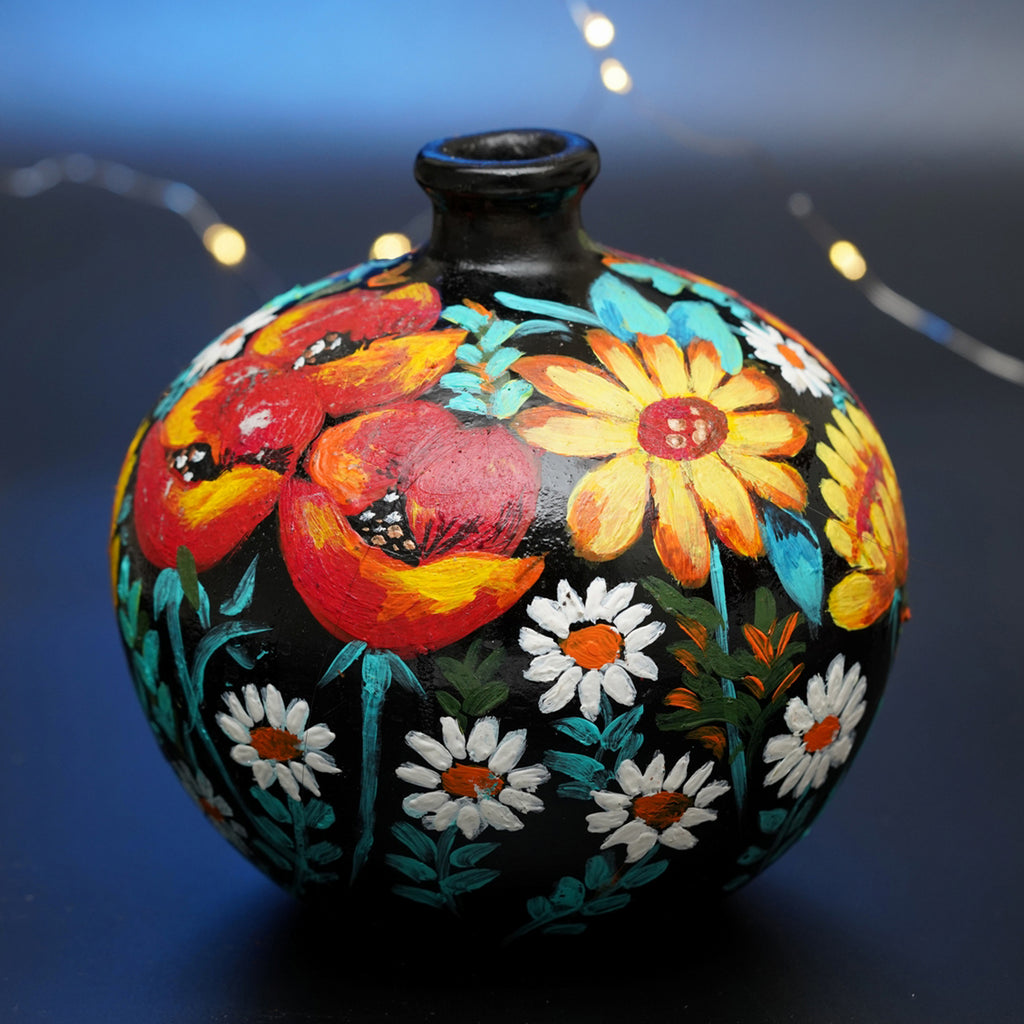 Hand Painted Flower Love Terracotta Vase