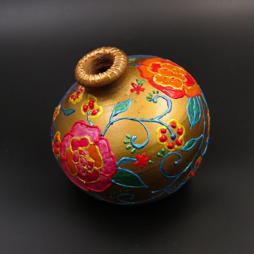 Hand Painted Golden Garden Terracotta Vase