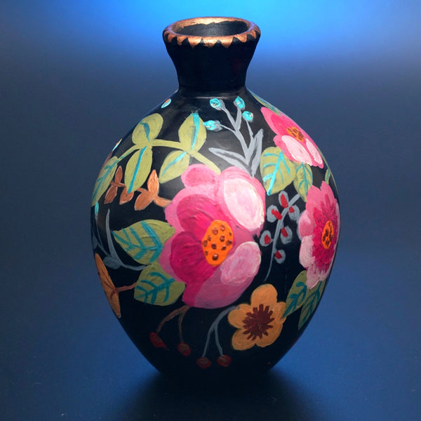 Hand Painted Flower in the Garden Teracotta Vase