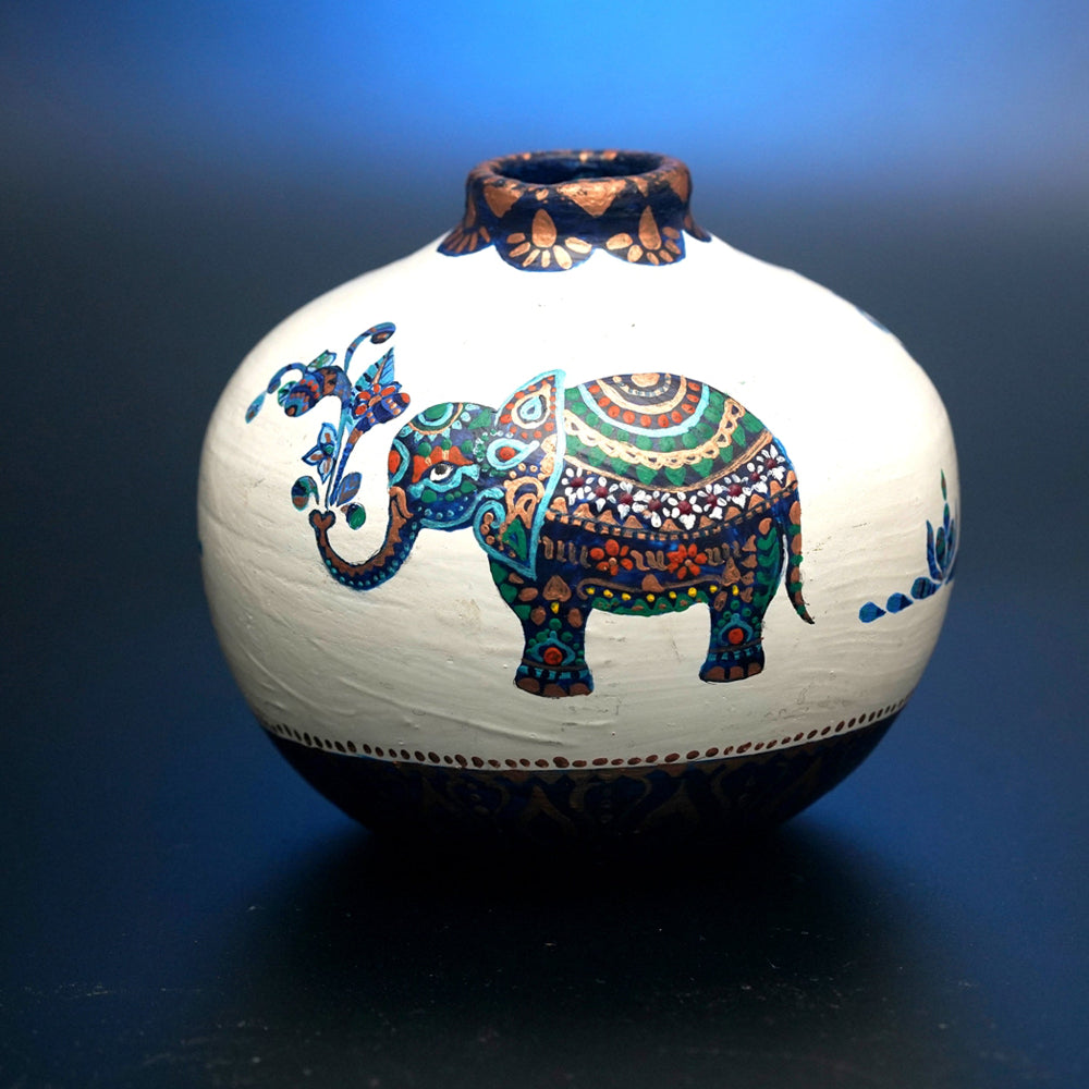 Royal Elephant Hand Painted Terracotta Vase 5 Inch