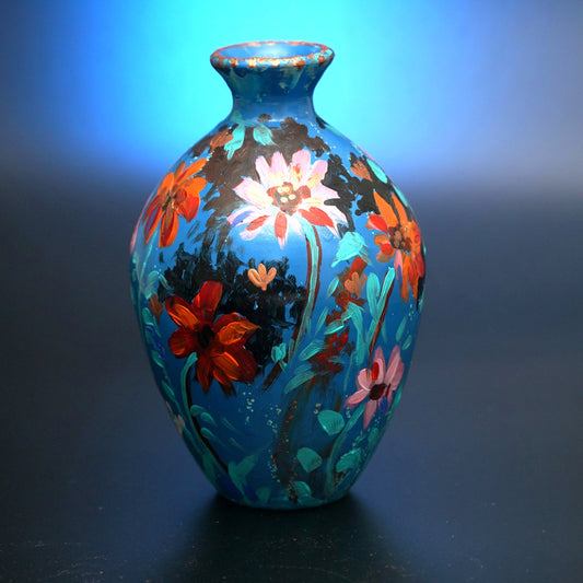 Handpainted Floral Terracotta Vase For Indoor Home Office Decoration