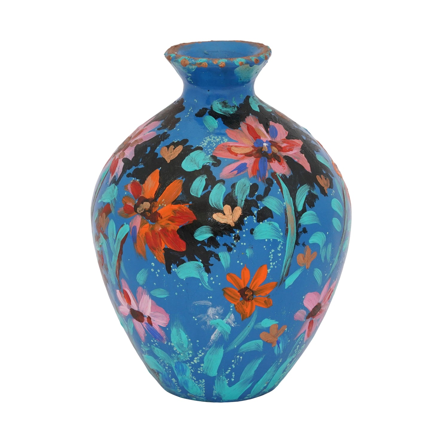 Handpainted Floral Terracotta Vase For Indoor Home Office Decoration