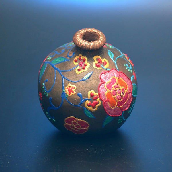 Hand Painted Golden Garden Terracotta Vase