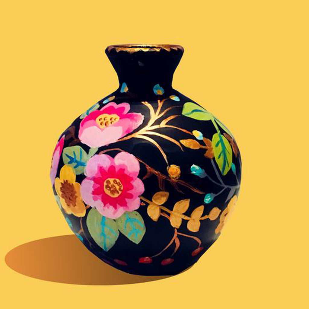 Hand Painted Flower in the Garden Teracotta Vase