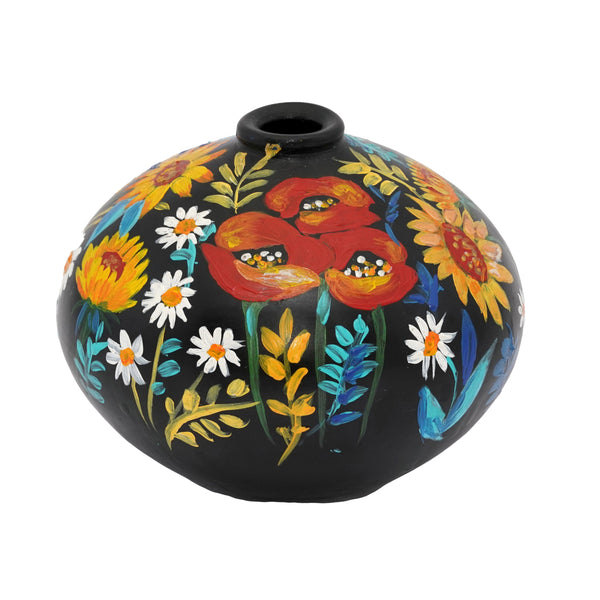 Hand Painted Flower Love Terracotta Vase