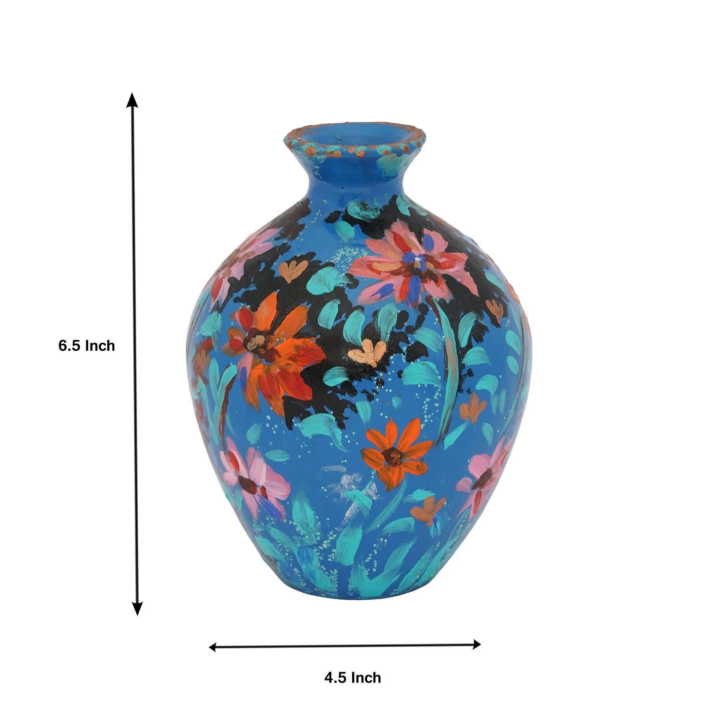 Handpainted Floral Terracotta Vase For Indoor Home Office Decoration