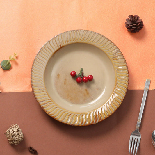Top view of 9-inch deep ceramic pasta plate in handmade stoneware finish