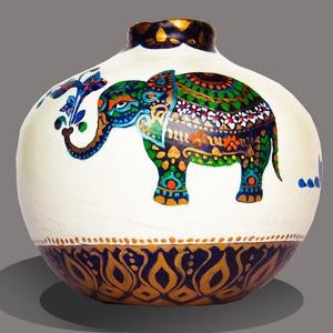 Hand Painted Royal Elephant Terracotta Vase