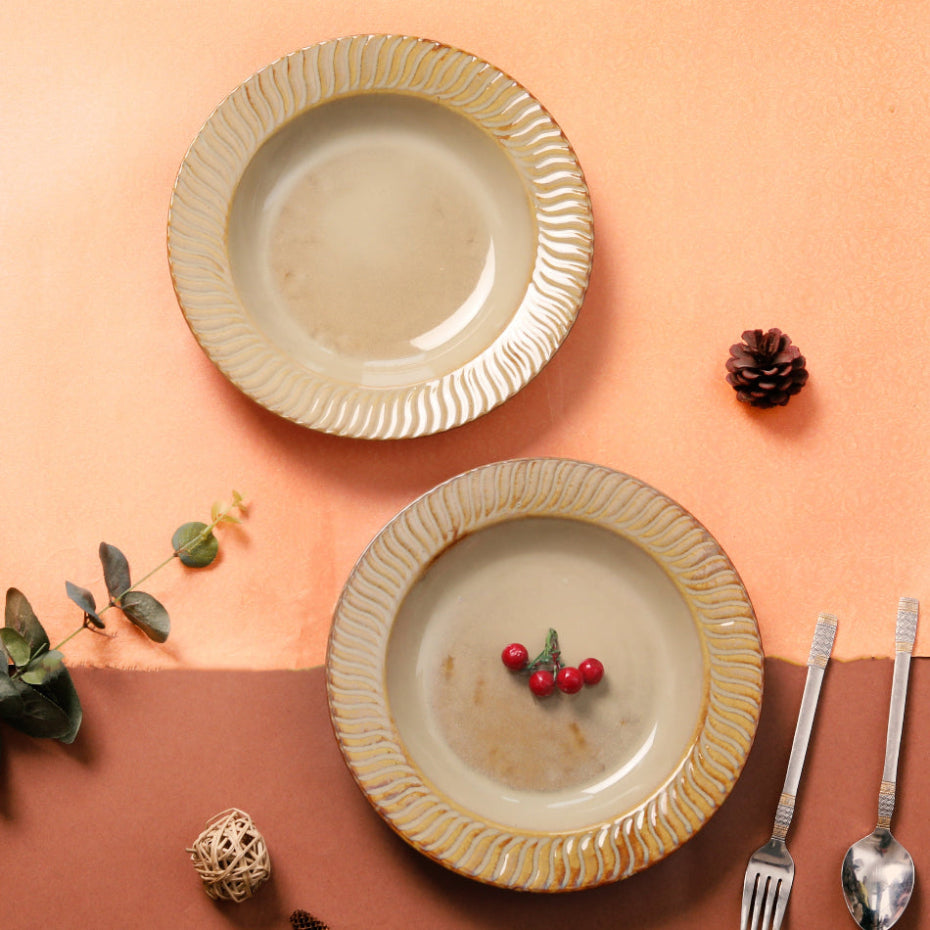 Elegant 9-inch deep ceramic plate with smooth glazed finish, ideal for pasta or salads